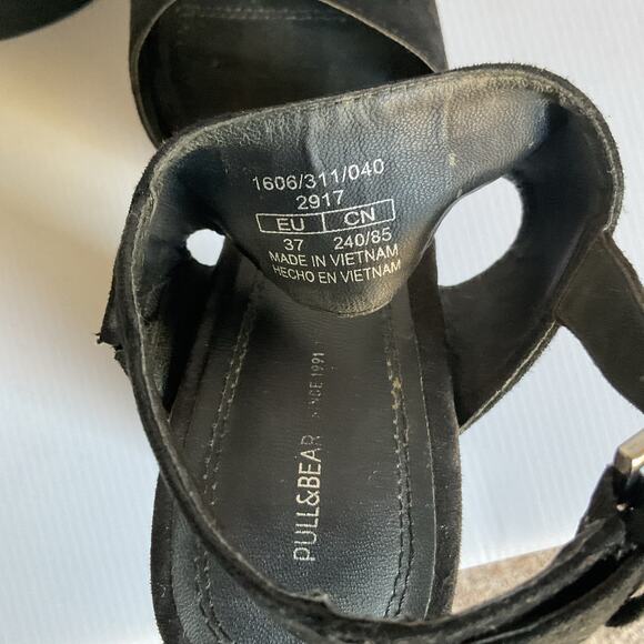 Platform Block Heel Sandals Black Suede  EU 37 US 6 Y2K Heel Party Shoe - Picture 7 of 10